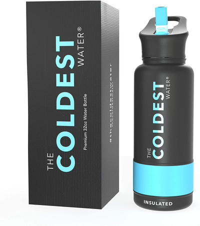 The Coldest Water Bottle-32 oz Sports Wide Mouth Hot Cold, Modern Double Walled, Simple Thermo Mug, Metal Canteen Cold 36+ Hrs - Flip Top 2.0 (Matte Black, 32 oz)