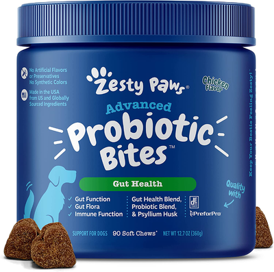Zesty Paws Probiotic for Dogs Clinically Studied DE111 - Functional Dog Supplement Soft Chews for Pet Immune System