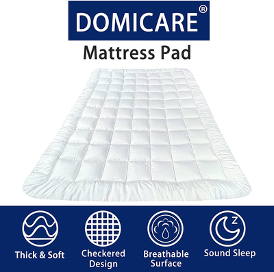 DOMICARE Twin XL Size Mattress Pad Cover Quilted Fitted Mattress Protector with Deep Pocket (8-21Inch), Cooling Cotton Mattress Topper Pillow Top-White