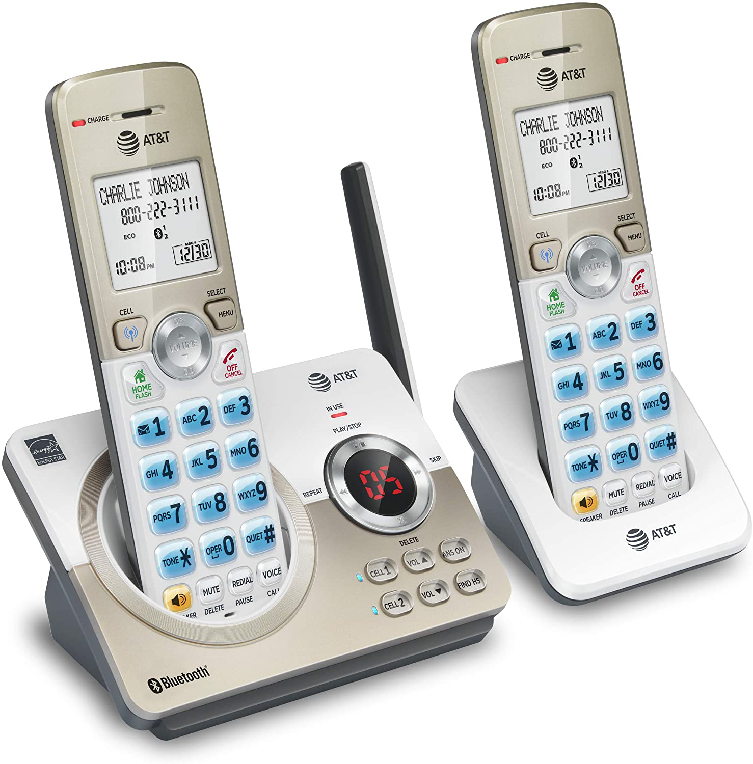 AT&T DL72219 DECT 6.0 Cordless Phone for Home with Connect to Cell, Call Blocking, 1.8" Backlit Screen, Big Buttons, intercom, and Unsurpassed Range Set