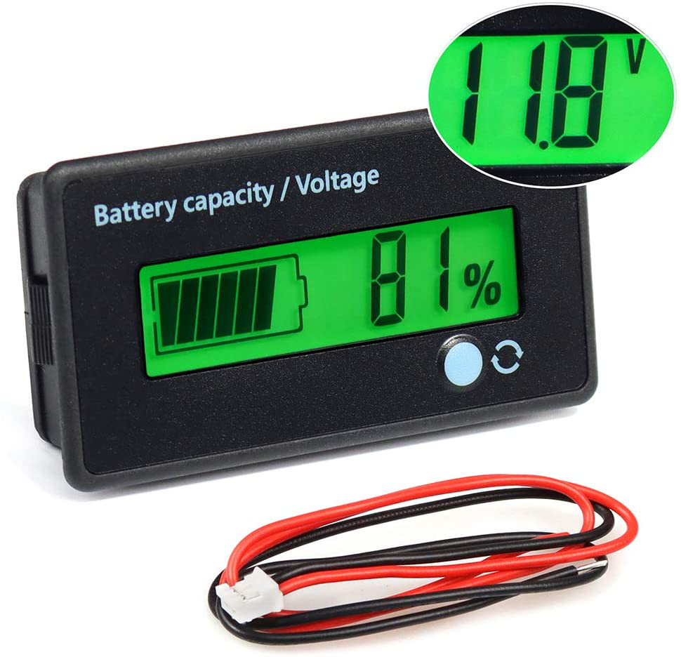 FIXITOK Battery Meter Battery Capacity Voltage Monitor, DC 12/24/36/48/60/72/84V Battery Capacity Voltage Gauge Indicator for Lithium Battery for Golf Cart Boat Car RV Motorcycle (Blue)
