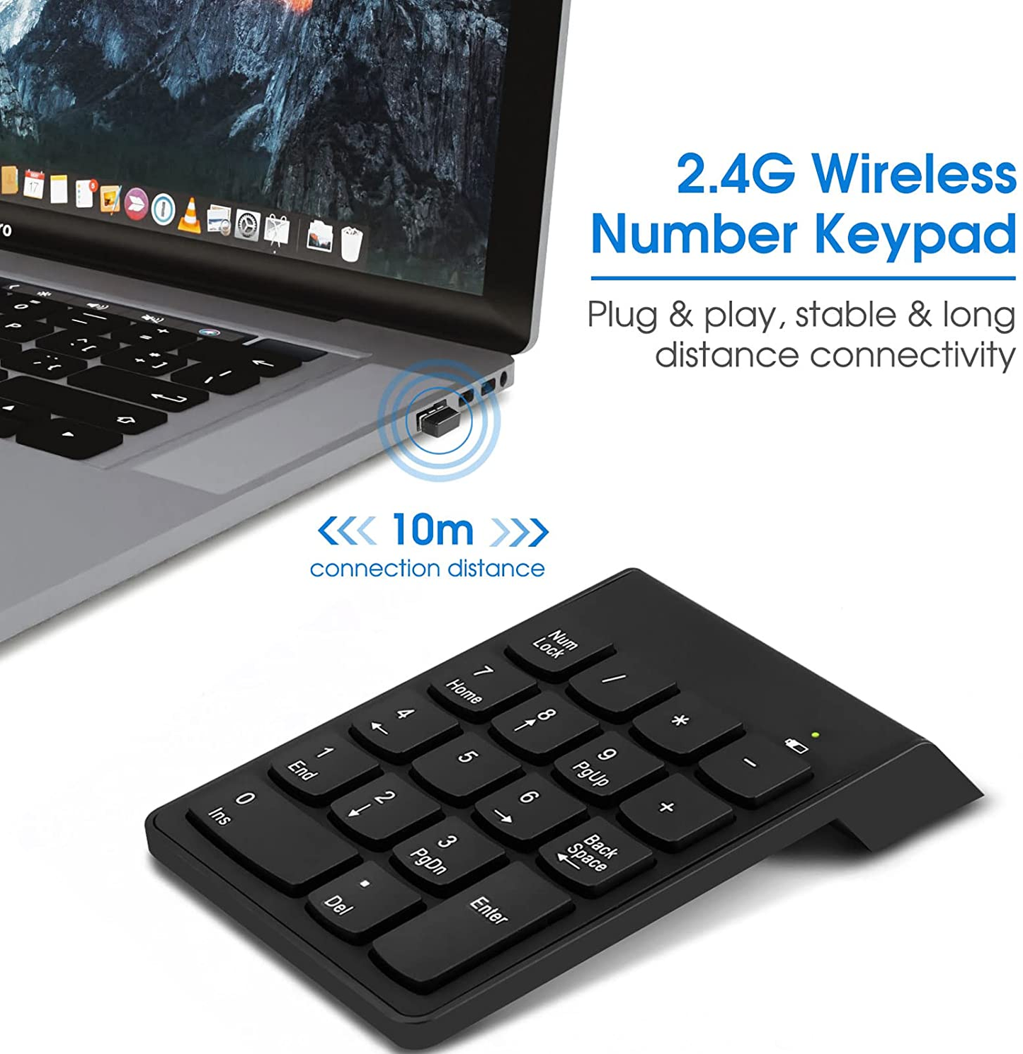 Wireless Number Pad, 18 Key Numeric Keypads with 2.4G Mini USB Receiver, Financial Accounting Numpad for Laptop, Desktop, Notebook, PC, Surface Pro