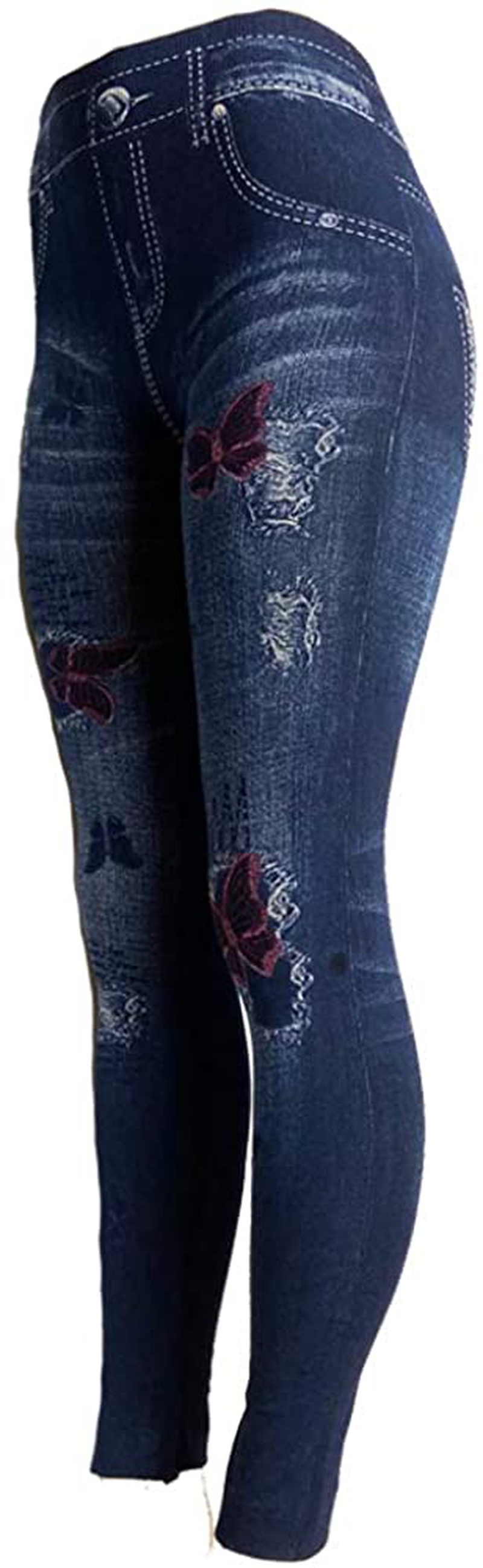 CLOYA Women's Denim Print Seamless Full Leggings for All Seasons - One Size Fits Small and Medium