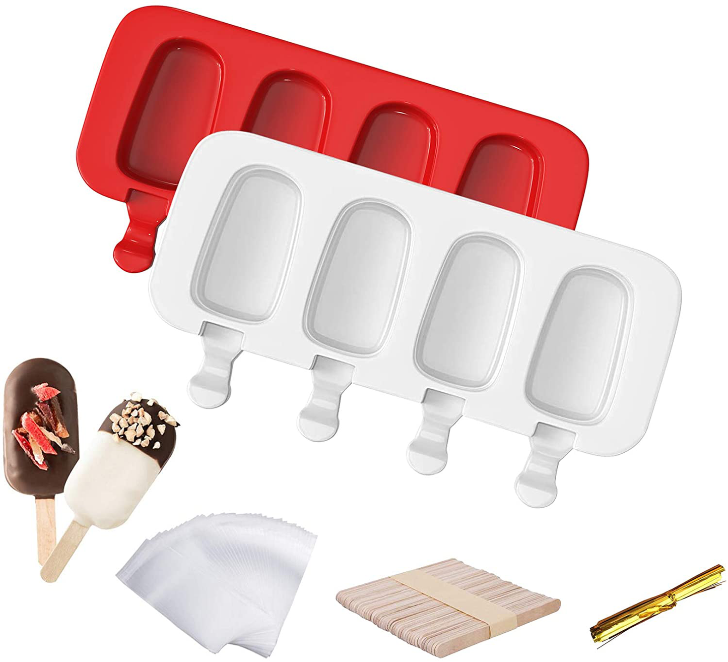 Ouddy Upgrade 2 Pack Large Popsicle Molds, Ice Cream Mold & Silicone Cakesicle Molds with 50 Wooden Sticks & 30 Popsicle Bags for DIY Ice Pop and Cake