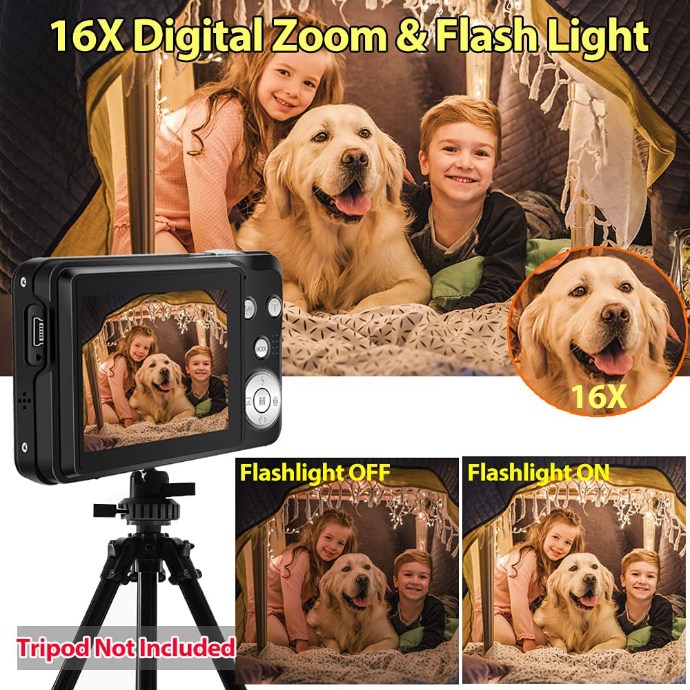 Digital Camera 2.7K 48 Mega Pixels 2.7 Inch HD Camera Rechargeable Mini Camera16x Digital Zoom Compact Camera for Beginner(32GB SD Card Included)