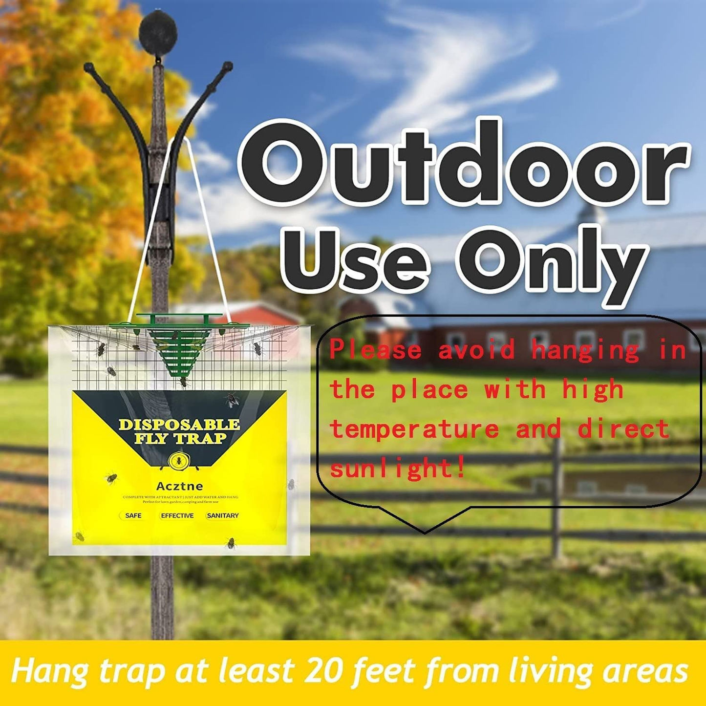6 Pack Disposable Fly Traps Outdoor Hanging, Fly Catcher Bag Ranch Fly Traps with Fly Bait, Outdoor Fly Traps Disposable Fly Bag Hanging Fly Traps for Indoors Outdoor