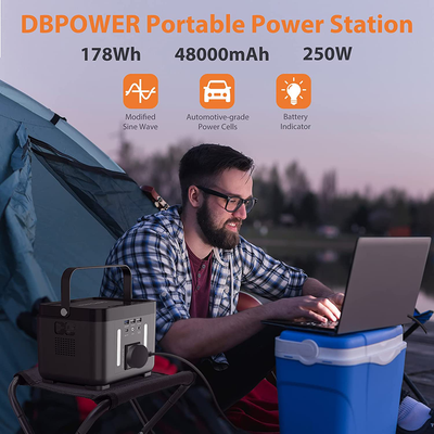 DBPOWER Portable Power Station, 178Wh 48000mAh Backup Lithium Battery 110V/250W (Peak 350W) Pure Sine Wave AC Outlet Outdoor Solar Generator Power Supply for CPAP Emergency Outdoor Camping Fishing
