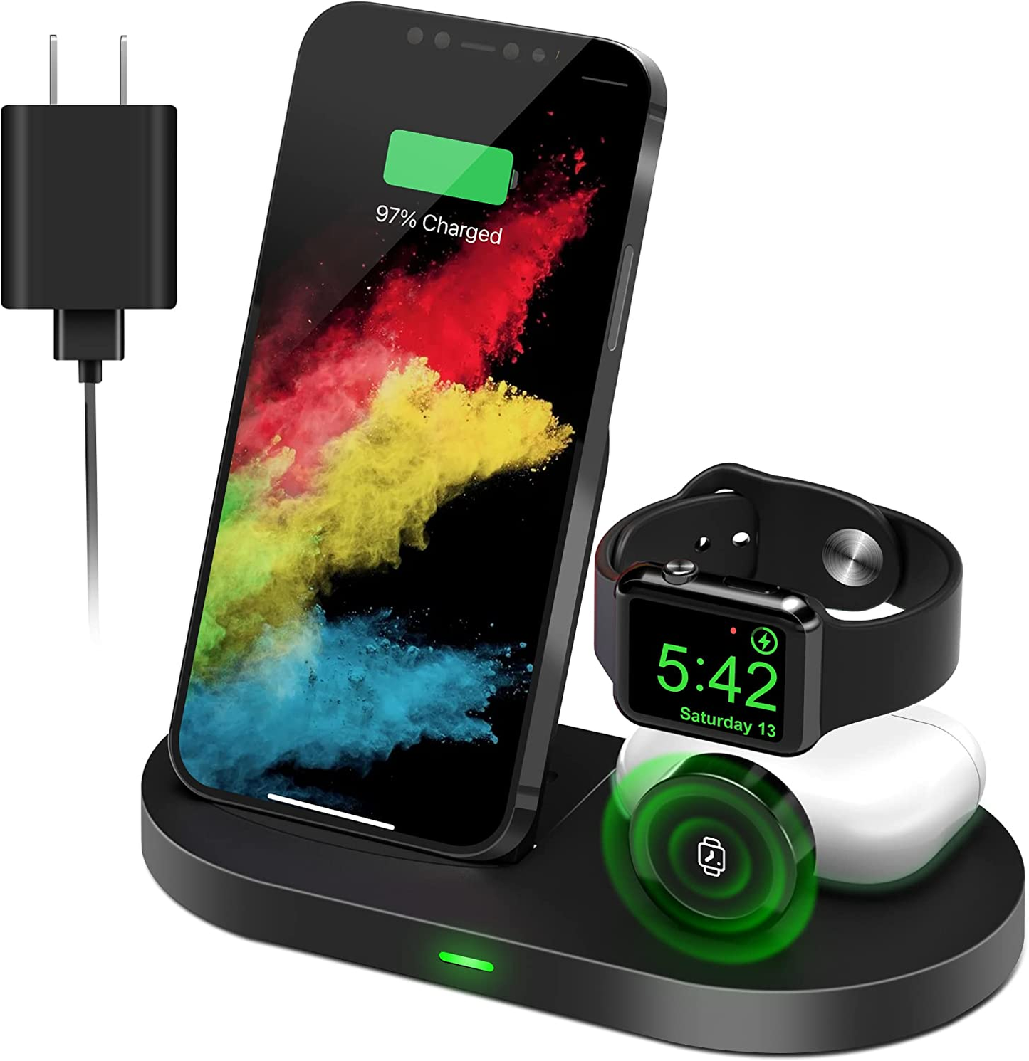 3 in 1 Wireless Charging Station DINTO Foldable Wireless Charging Dock for Apple Watch SE Series Airpods Pro, Cell Phone Wireless Charging Charger Stand Pad for Iphone 13/12 Pro Max/11 Series/Xs/Xr