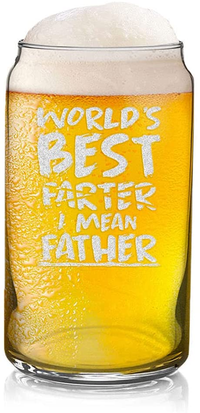 Worlds Best Farter I Mean Father Beer Can Glass Pint Funny Birthday Gift Fathers Day for Dad Grandpa Stepdad (Clear, Glass)