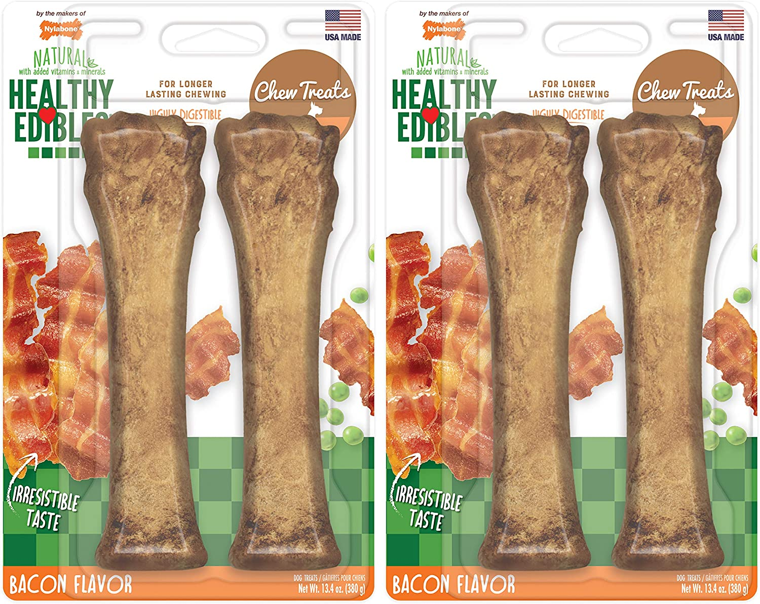 Nylabone Healthy Edibles All-Natural Long Lasting Bacon Flavor Chew Treats 3 Count Bacon Small/Regular