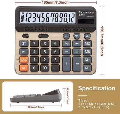 Comix Desktop Calculator, Large Computer Keys, 12 Digits Display, Champaign Gold Color Panel, C-2735