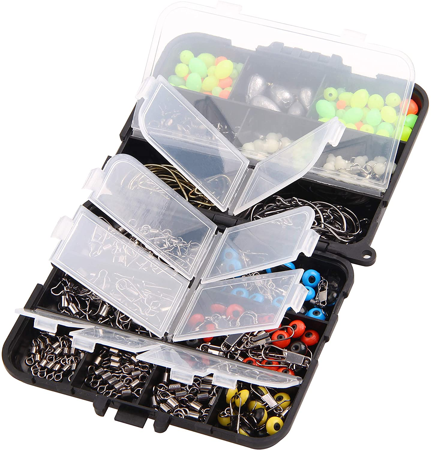 Swivels Fishing Tackle Kit, Fishing Tackle Box with Tackle Included Barrel Swivel Snaps, Sinker Slides, Jig Hooks, Fishing Beads Fishing Accessories Terminal Tackles for Freshwater Saltwater