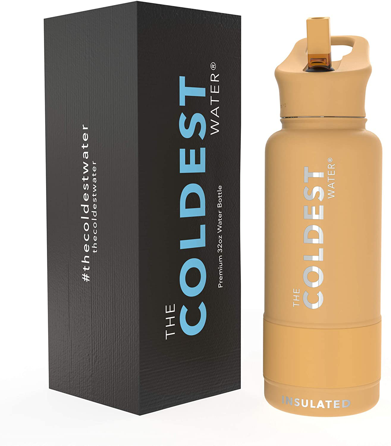 The Coldest Water Bottle - 32 oz, 64 oz Sports Wide Mouth Hot Cold, Modern Double Walled, Simple Thermo Mug, Metal Canteen Cold 36+ Hrs (32 oz Wide Mouth, Sahara Tan)