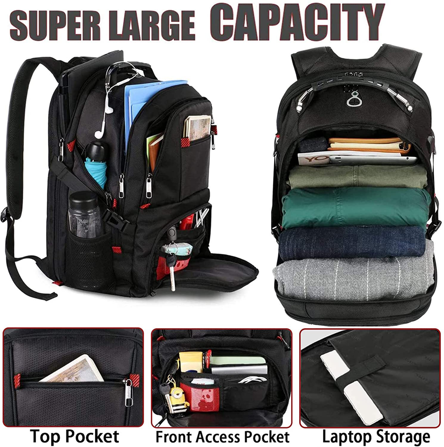 Extra Large 50L Travel Backpack with USB Charging Port,TSA Friendly Business College Bookbags