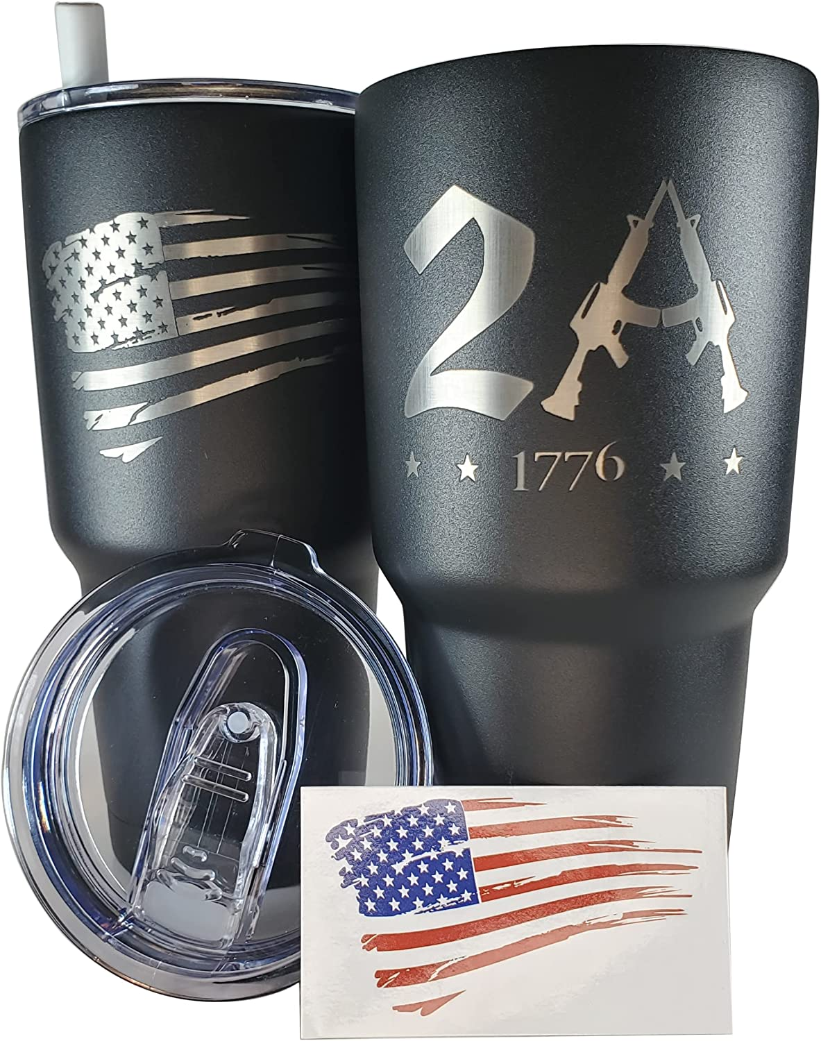 30Oz Army Veteran Tumbler - Double Insulated - with Silicone Straw and USA Sticker (Army Veteran)