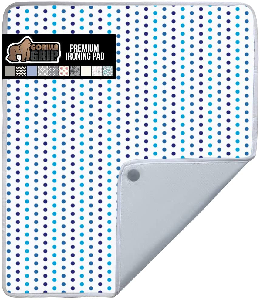 Gorilla Grip Ironing Pad, Magnetic Laundry Pad, Heat and Scorch Resistant, 28x24 Inch, Iron Board Mat for Table, Countertop, Washer, Dryer, Thick Durable Portable Pads Great for Travel, Blue Dots