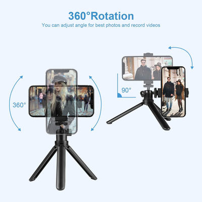 Phone Tripod Stand, Portable and Adjustable Cell Phone Camera Desktop Tripod Stand with Wireless Remote and Phone Holder, Compatible with Cellphones & Camera