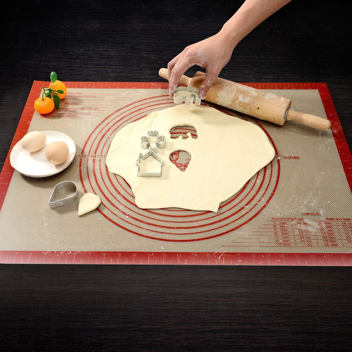 Large Silicone Pastry Baking Mat with Measurements,16 X 26 Inch Silicone Fondant Sheet, Non-Slip Mat Sticks to Countertop for Rolling Dough ，Pie and Baking Mat by Folksy Super Kitchen (16X26, Red)