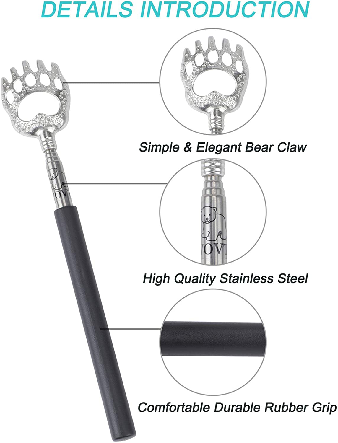 WOVTE Bear Claw Black Telescopic Back Scratcher