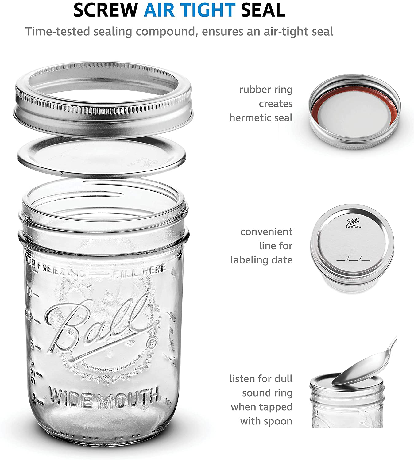 Ball Wide Mouth Mason Jars 16 oz [10 Pack] With mason jar lids and Bands, Ball mason jars 16 oz - For Canning, Fermenting, Pickling - Jar Decor - Microwave/Freeze/Dishwasher Safe + SEWANTA Jar Opener