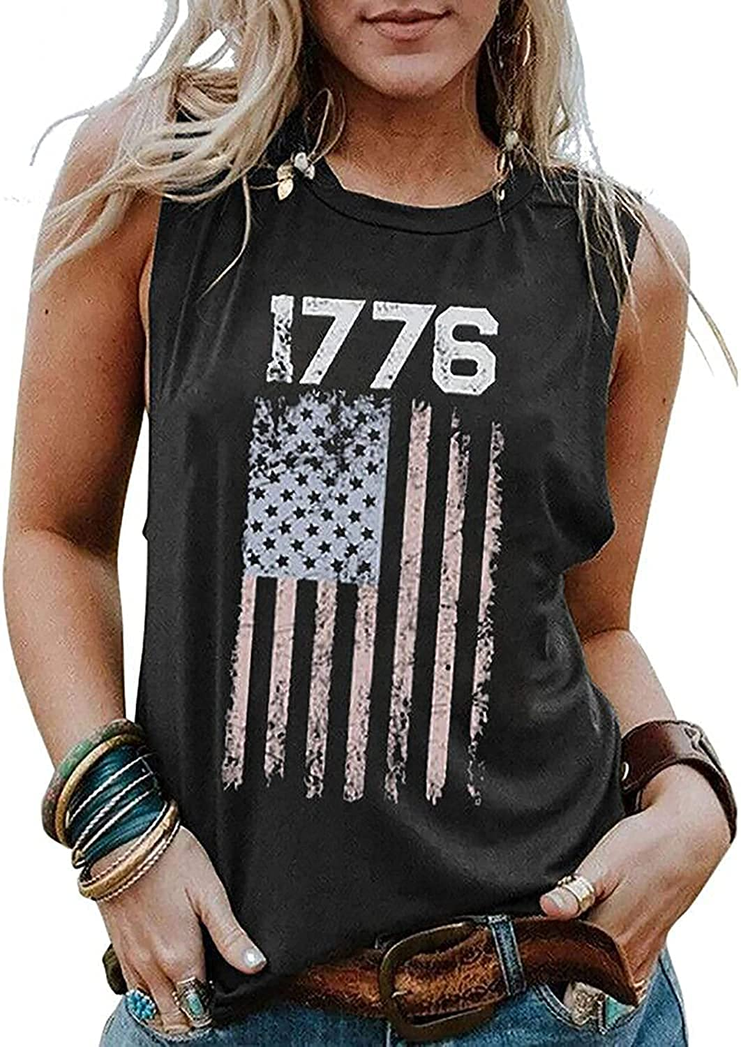 American Flag Tank Tops for Women We the People 1776 Sleeveless T-Shirt 4Th of July Tee Tops