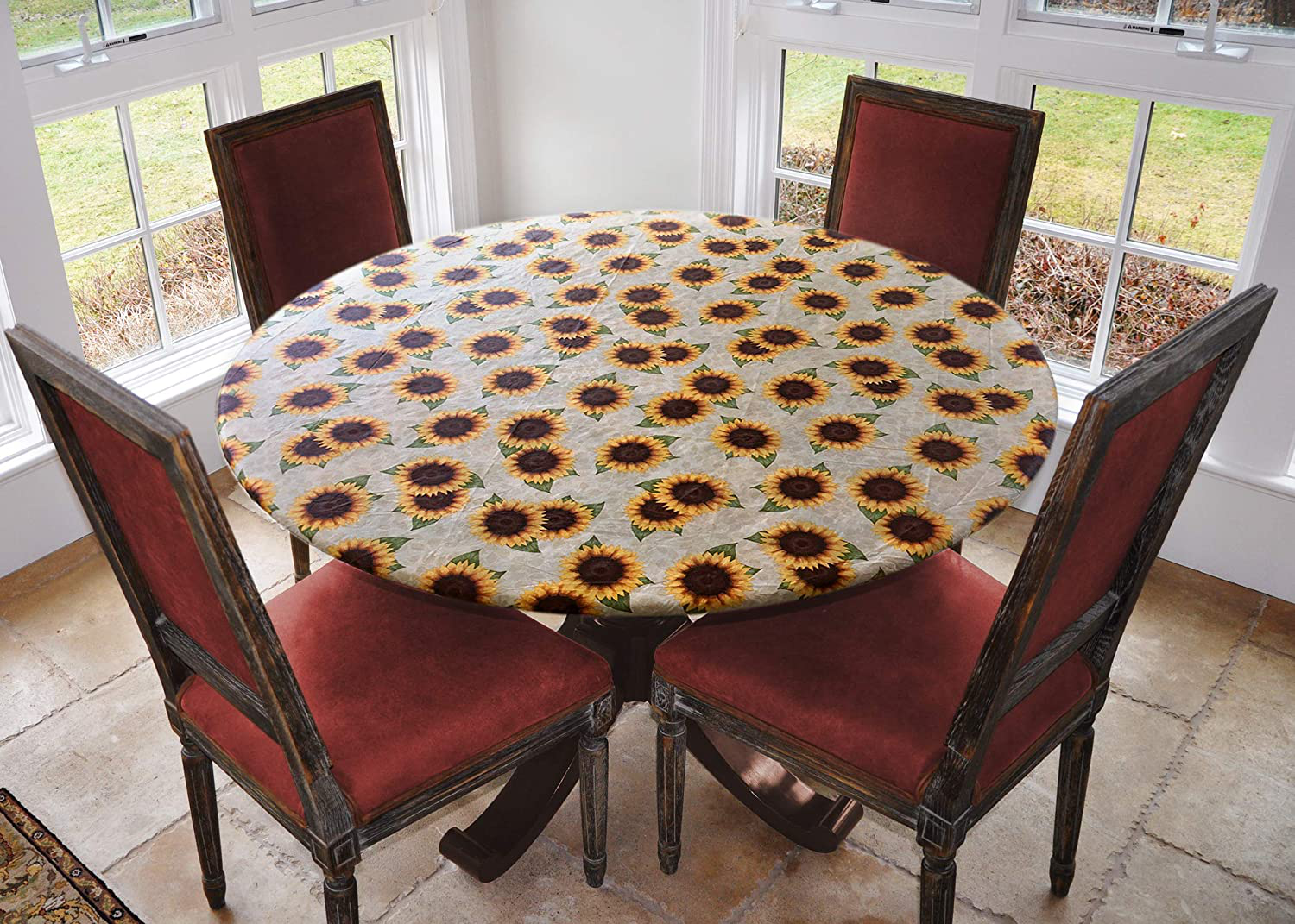 Covers For The Home Deluxe Elastic Edged Flannel Backed Vinyl Fitted Table Cover - Antique Fruit Pattern - Small Round - Fits Tables up to 40" - 44" Diameter