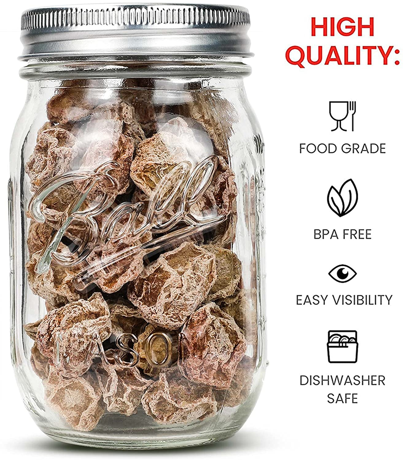 Bedoo Mason Jars 16 oz Regular Mouth Lids and Bands [Set of 12] Pint Mason Jars Clear Glass Canning Jars 16-Ounces, Airtight Lids, Dishwasher Safe