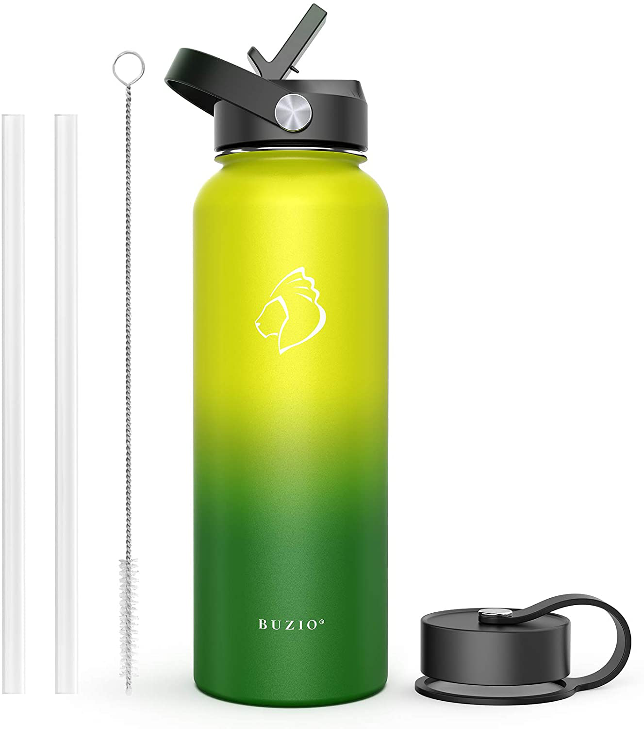 BUZIO Insulated Water Bottle with Straw Lid and Flex Cap, 32oz, 40oz, 64oz, 87oz Modern Double Vacuum Stainless Steel Water Flask, Cold for 48 Hrs Hot for 24 Hrs Simple Thermo Canteen Mug,BPA-Free