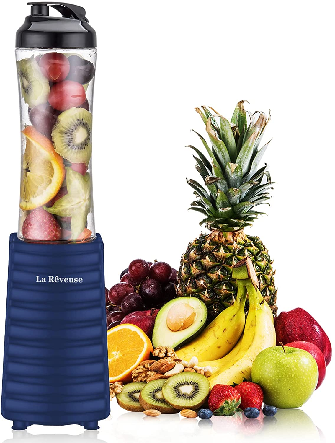 La Reveuse Smoothies Blender 300 Watt with 18 Oz BPA Free Portable Travel Sports Bottle (Black)