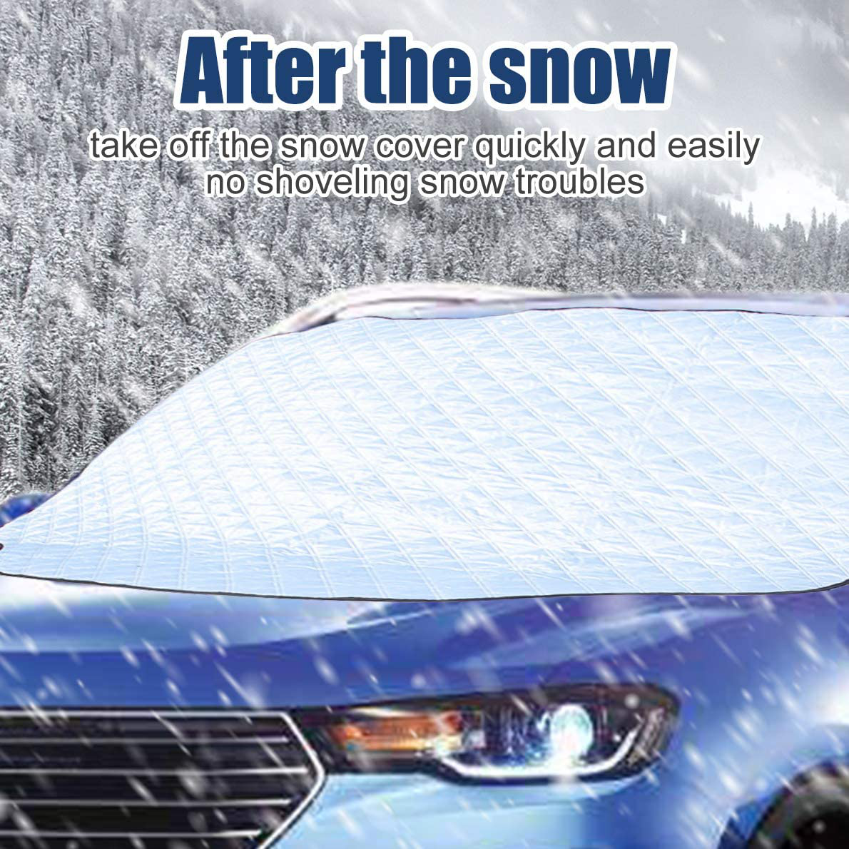 Car Windshield Snow Cover with 4 Layers Protection Universal Waterproof Winter Car Window Covers Extra Large Thick Folding UV Ray Reflector Fits Most Vehicles (Silver)