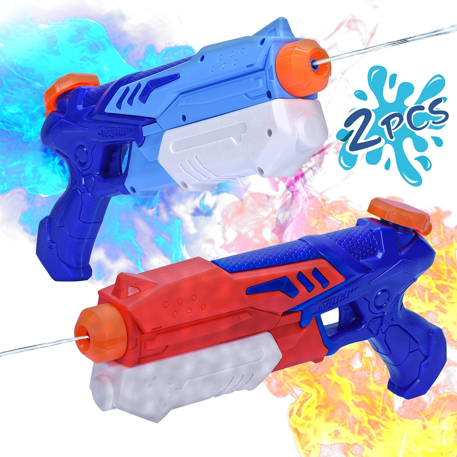 Squirt Guns for Kid, 2 Pcs Water Pistol, Water Guns 400ML Blaster for Summer Outdoor Pool Beach Water Toys for Kid and Adults - Blue/Red