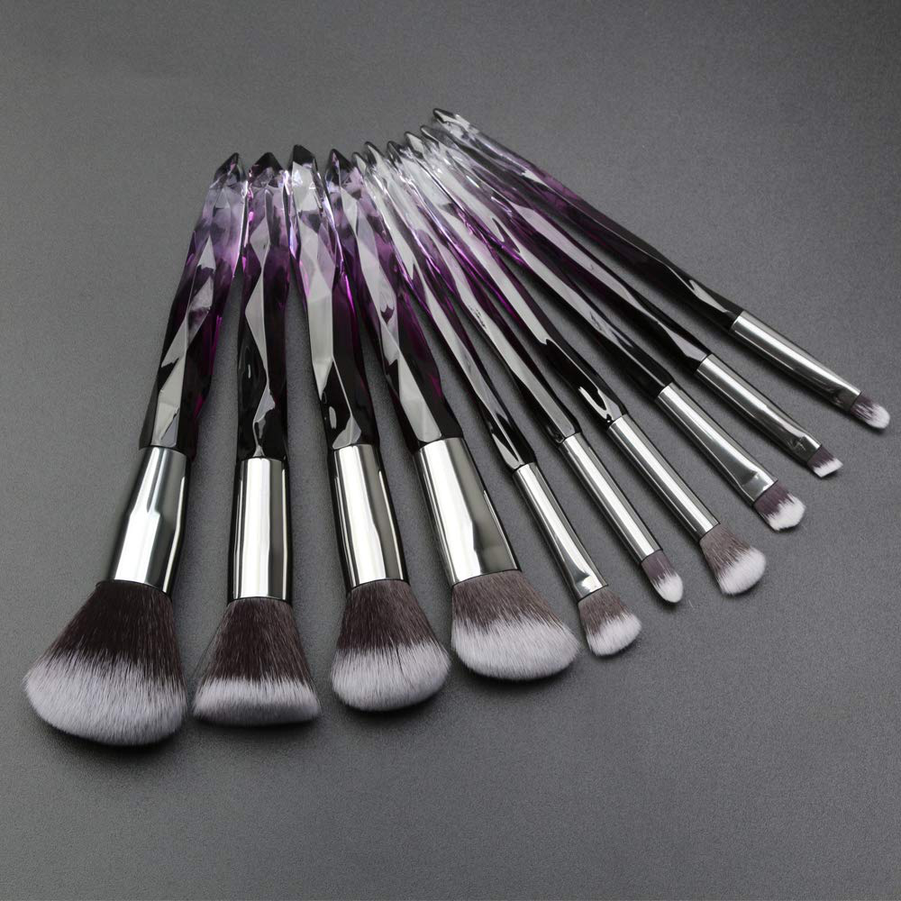 Makeup Brushes Crystal Handle Set, Tenmon 10 PCS Crystal Transparent Handle Kabuki Powder Foundation Brush Concealer Eye Shadow Eyeliner Eyebrow Brush (Green) (Purple)