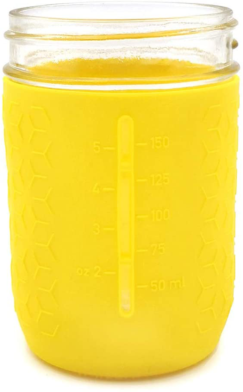 minliving Silicone Mason Jar Protector Sleeve 8oz (Half Pint) Fits Ball, Kerr Regular-Mouth Jars, Kids Cup Holder (Yellow, 1) Jar not included previously known as HallGEMs