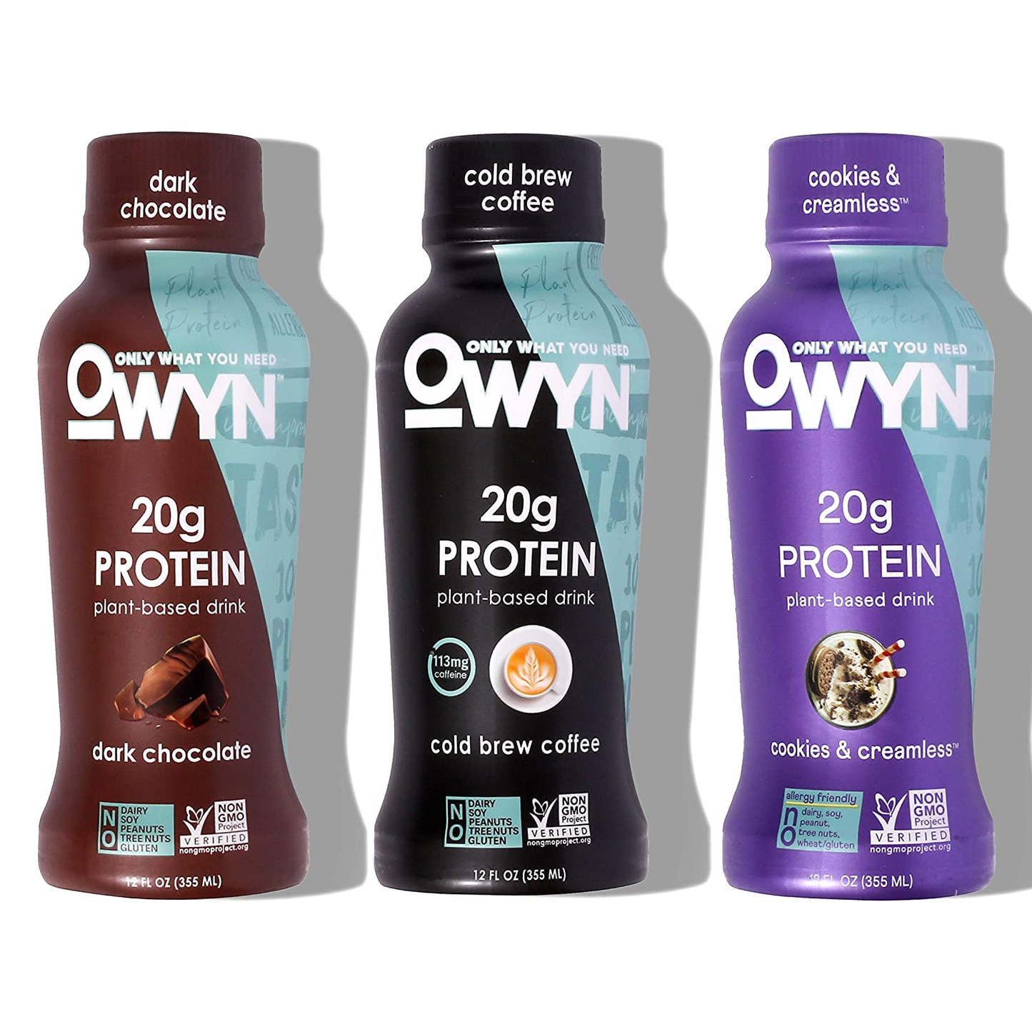 OWYN Plant Based Protein Shake, Dark Chocolate, with 20G Vegan Protein from Organic Pumpkin Seed, Flax, Pea Blend, Omega-3, Prebiotic Supplements and Superfoods Greens Blend for an All-In-One Nutritional Shake, Gluten and Soy-Free, Non-Gmo (12 Pack)
