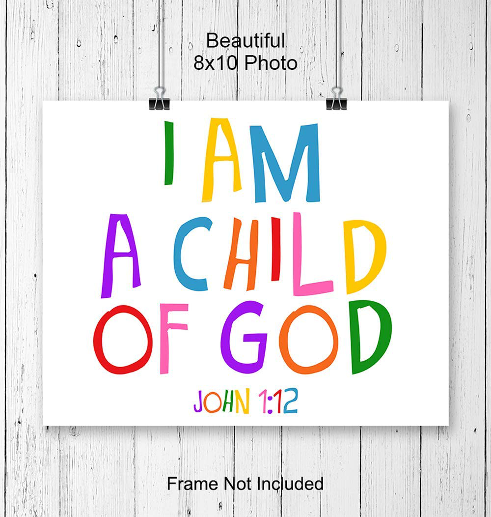 Scripture Bible Verse Wall Decor - Christian Wall Art for Kids Room, Boys, Girls Bedroom, Church Bible Study, Sunday School - Religious Gifts for Children - Inspirational Child of God Poster Print