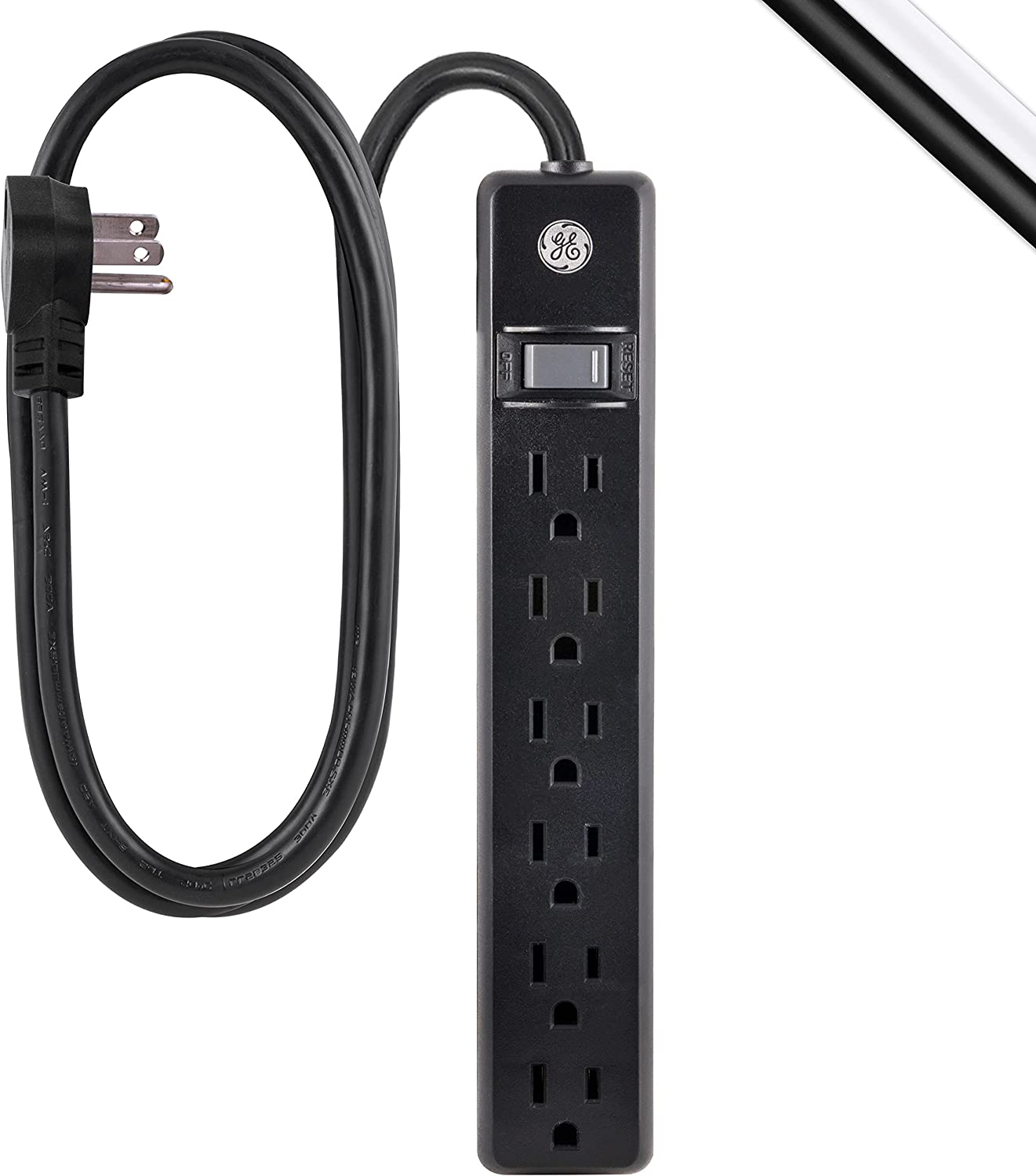 GE, White, 6 Outlet 2 Pack, 2 Ft Cord, Switched Power Strip, Integrated Circuit Breaker, Overload Protection, Wall Mountable, 3 Prong, UL Listed, 14833, Count