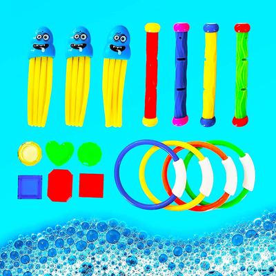 Pool Diving Toy , Underwater Swimming Toys with Diving Rings, Diving Sticks, Diving Fish, Diving Gems, Diving Octopus, Pirate Ship for Kids (Set of 25)