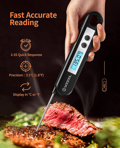 Meat Thermometer[Upgraded 2021], Candy and Food Thermometer for Cooking, SOQOOL Digital Instant Read Meat Thermometer for Kitchen Oil Deep Fry BBQ Grill, Folding Probe Backlight & Calibration Function