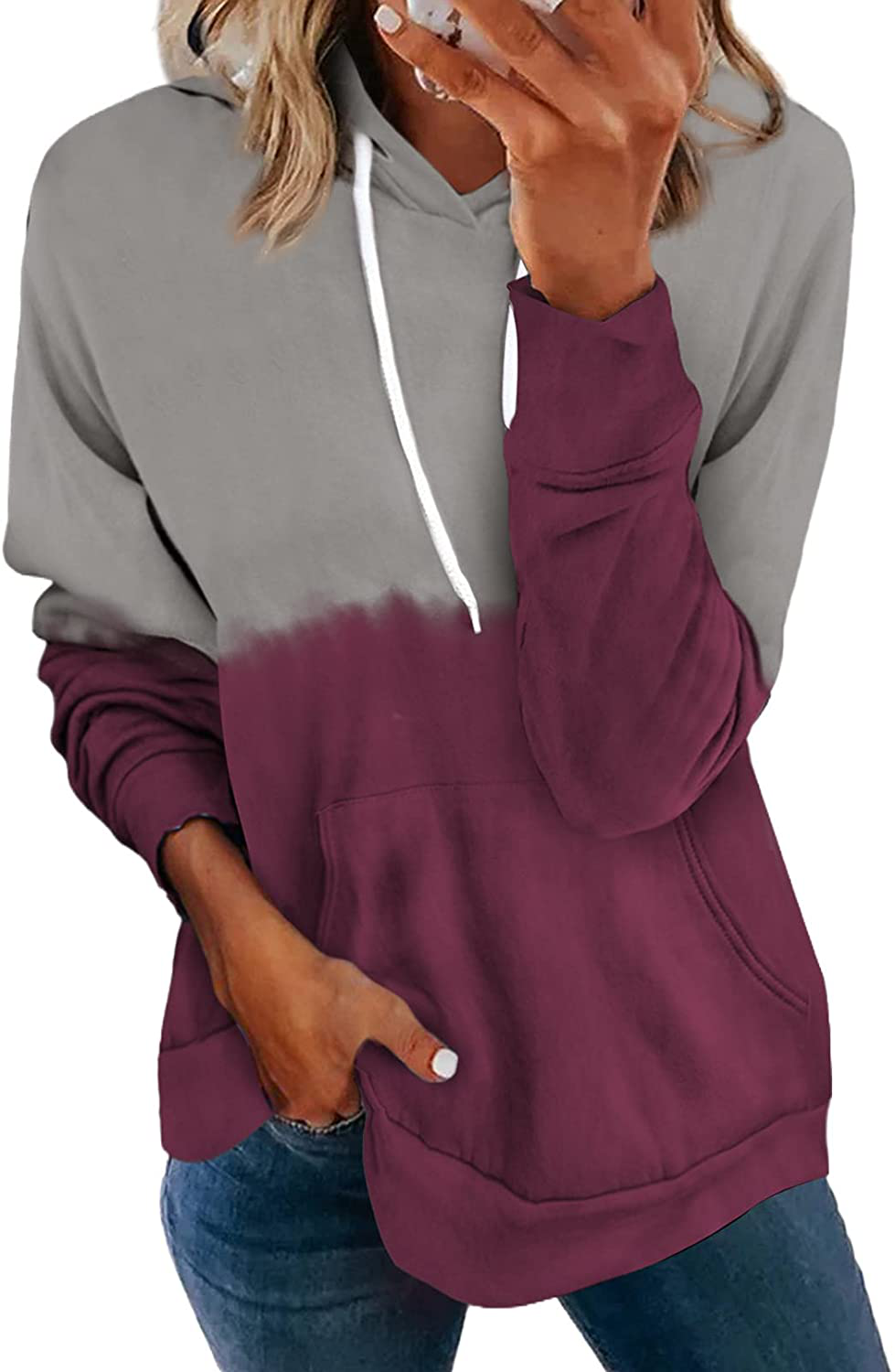 Asvivid Womens Fashion Long Sleeve Drawstring Hoodie Tie Dye Print Casual Sweatshirt With Pocket