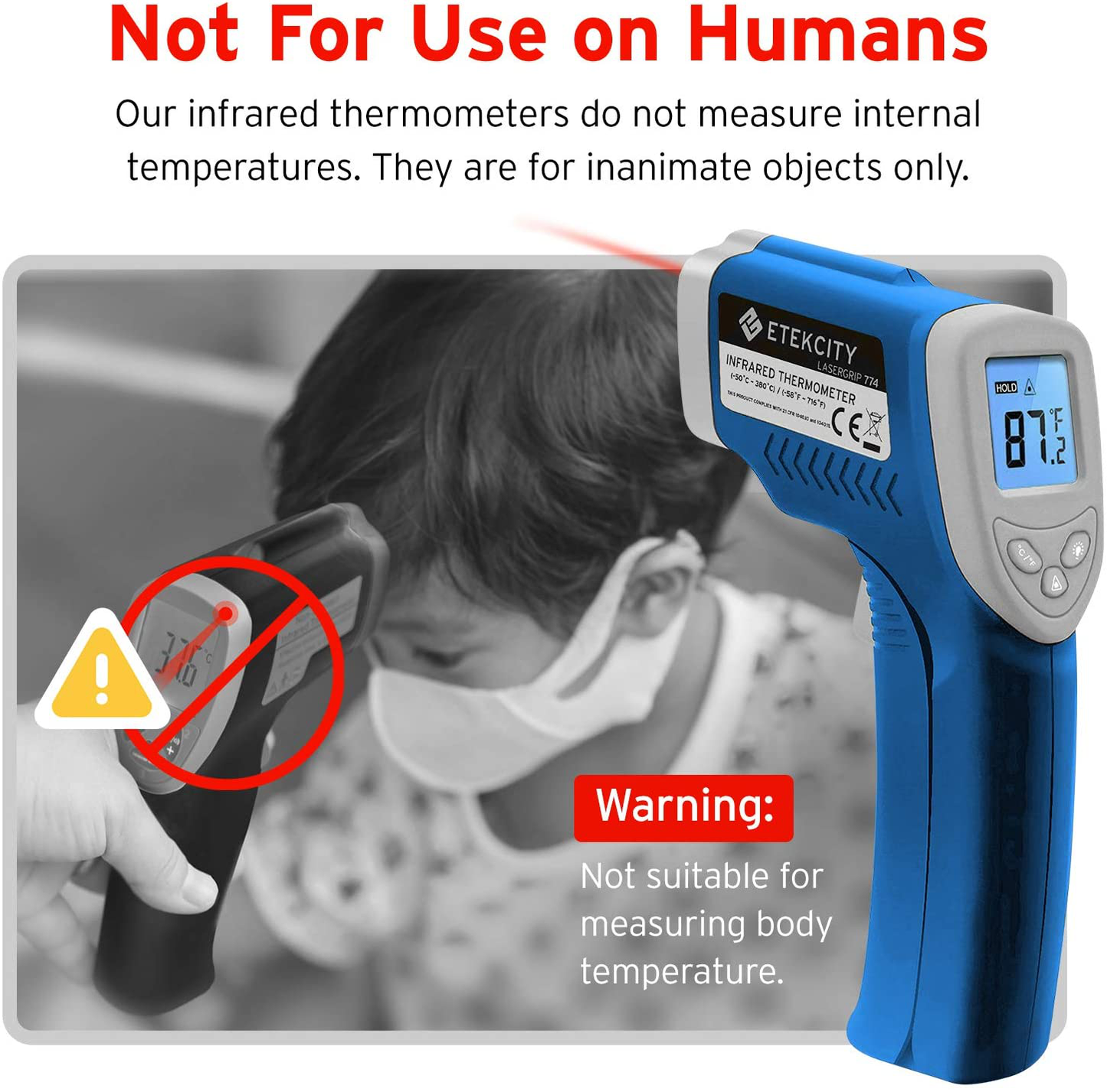 Etekcity Infrared Thermometer Lasergrip 1022 (Not for Human) Temperature Gun Non-contact -58°F ~1022°F (-50°C ~ 550°C) with Adjustable Emissivity & Max Measure for Meat Refrigerator Pool Oven, Yellow