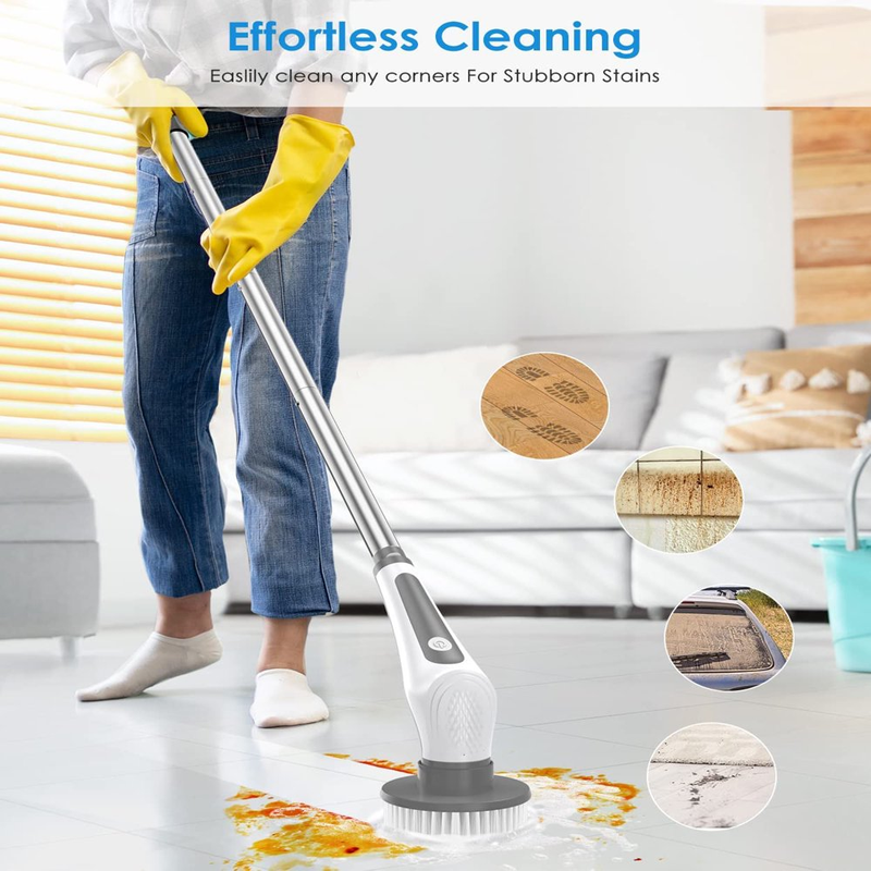 Cordless Cleaning Electric Spin Scrubber with 9 Heads & Extension Handle