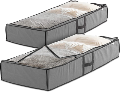 ZOBER Underbed Storage Bag Organizer (2 pk) Large Capacity Storage Box with Reinforced Strap Handles, PP Non-Woven Material, Clear Window, Store Blankets, Comforters, Linen, Bedding,Seasonal Clothing