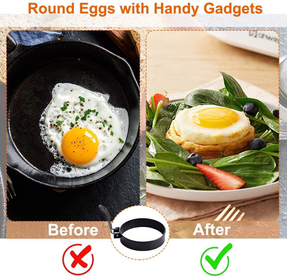 COTEY Large 3.5" Nonstick Egg Rings Set of 2, round Crumpet Ring Mold Shaper for English Muffins Pancake Cooking Griddle - Portable Grill Accessories for Camping Indoor Breakfast Sandwich Burger