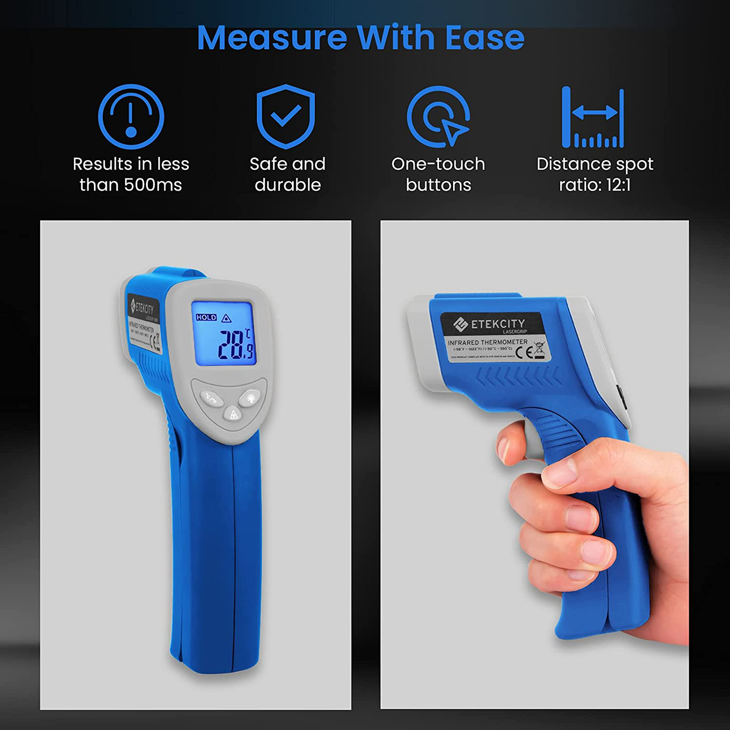 Etekcity Infrared Thermometer 774 (Not for Human) Temperature Gun  Non-Contact Digital Laser Thermometer-58?~ 716? (-50? ~ 380?), Standard  Size, Black Touch Free Kitchen Thermometer Price in India - Buy Etekcity  Infrared Thermometer