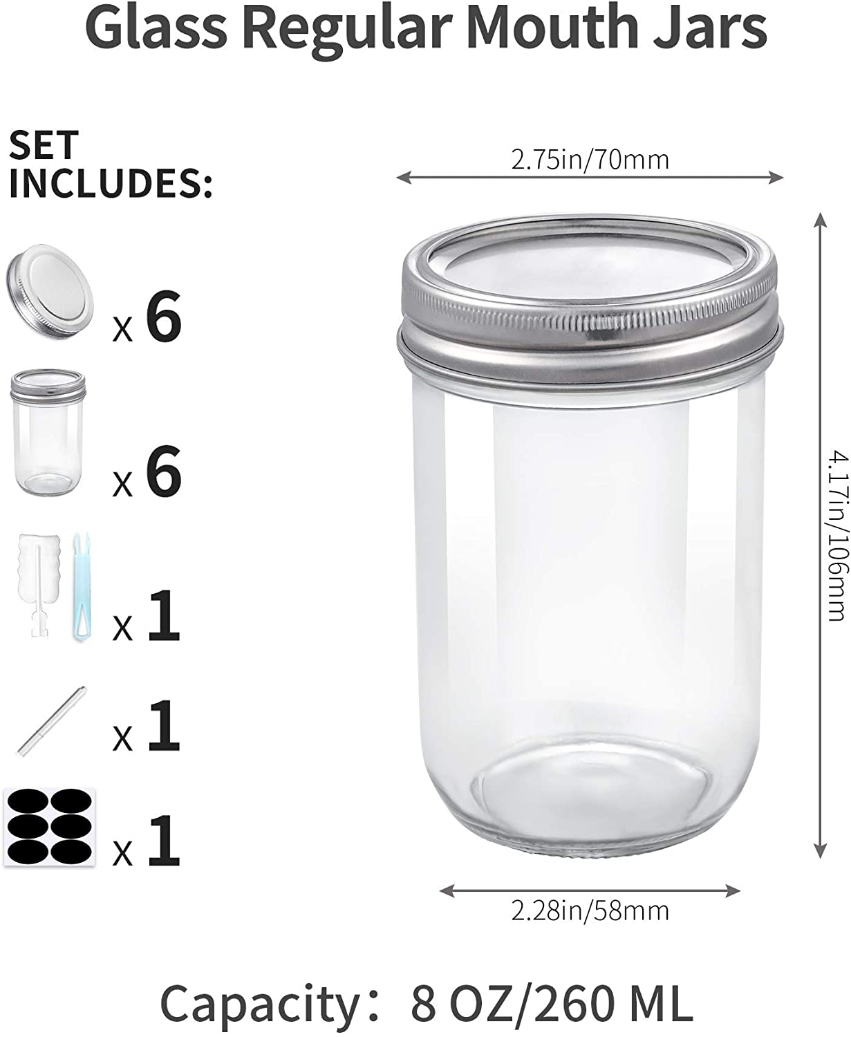 Foruisin 12 OZ (8-Set) Regular Mouth Mason Jars with Lids and Bands, Quilted Crystal Style Glass Canning Jars, Ideal for Jellies, Smoothies, Salsas, Relishes, Pie Fillings, Fruits and vegetables