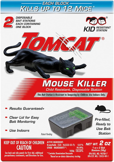 Tomcat Mouse Killer Disposable Station for Indoor Use - Child Resistant, 2 Stations with 1 Bait Each