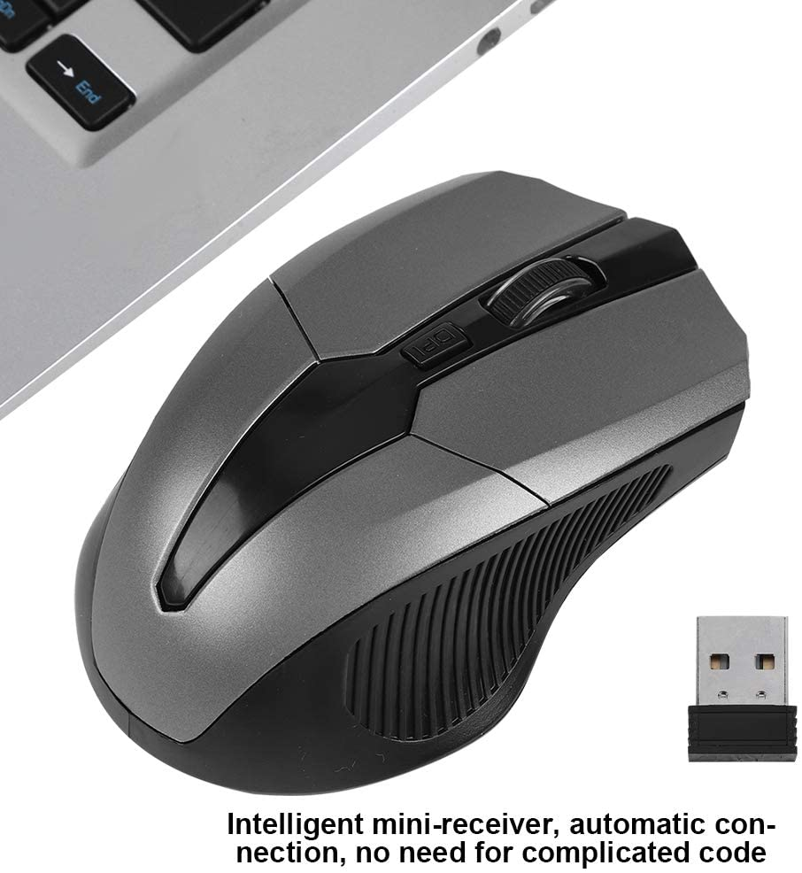 Wireless Optical Mouse for PC Computer Laptop,800-1600 DPI 6 Key Gaming Mouse with USB Receiver,Support Indows2000/Xp/Vista/Linux/7/ and MAC Operating System(Gray)