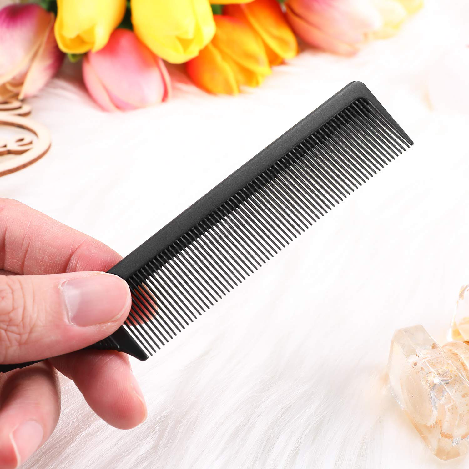 3 Packs Rat Tail Comb Steel Pin Rat Tail Carbon Fiber Heat Resistant Teasing Combs with Stainless Steel Pintail