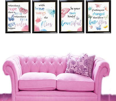 Modern Art Watercolor Butterfly Inspirational Quote Wall Poster Prints Set of 4 (8"X10"Canvas Picture) Kids Kindergarten Classroom Office Children Girls Room Decor Home Decor Unframed