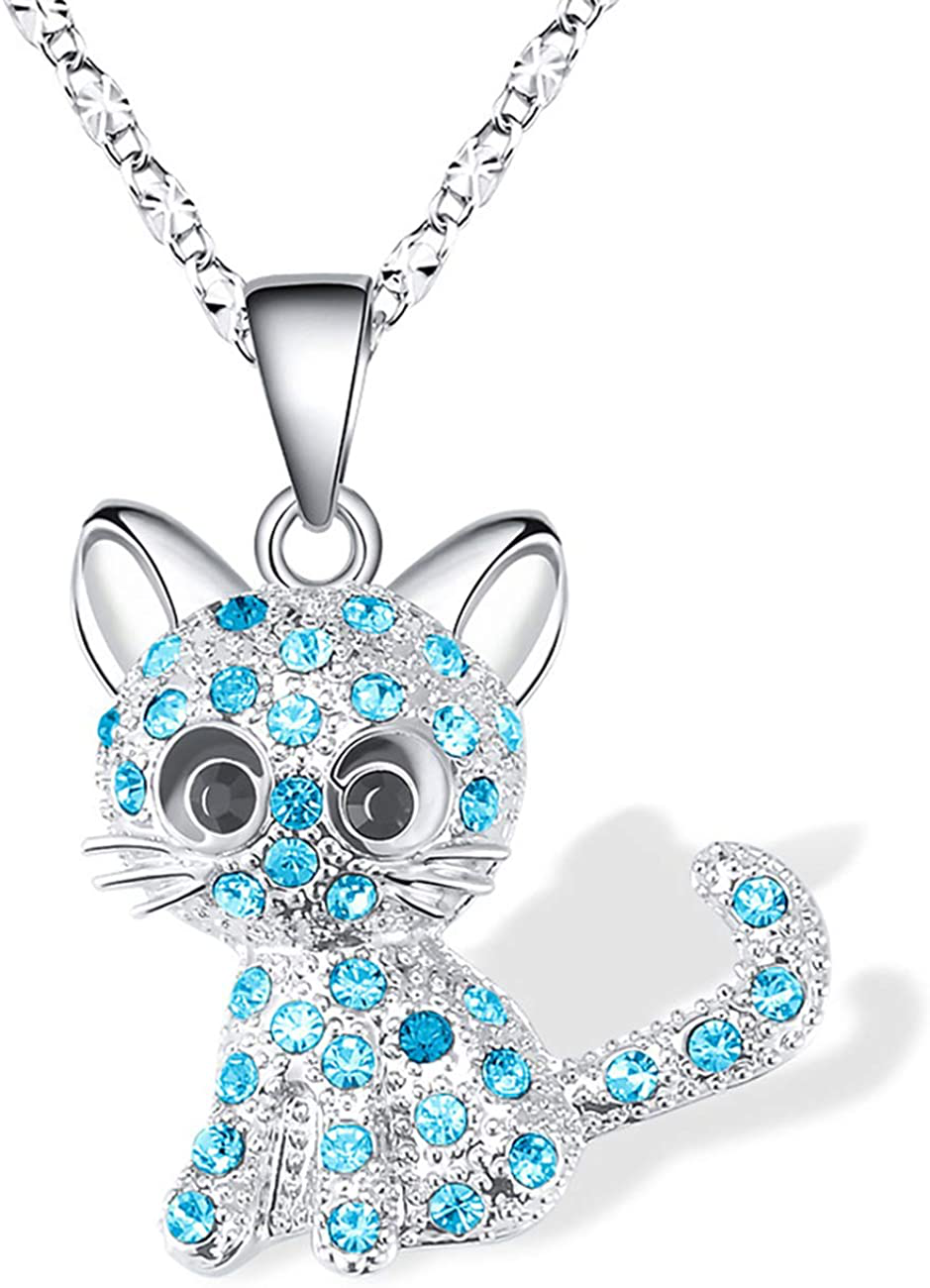 Lanqueen Kitty Cat Pendant Necklace Jewelry for Women Girls Cat Lover Gifts Daughter Loved Necklace 18+2.4 Inch Chain